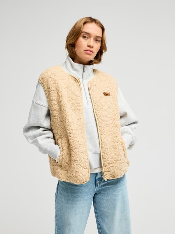 Best Town - Colete Sherpa com Zíper Bege Mulher