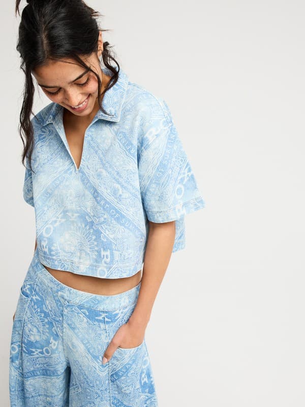 Lil Gangsta - Camisa de manga curta corte Boxy Azul Mulher
