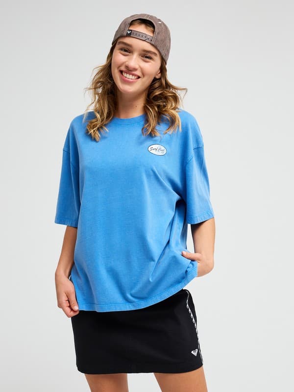 Washed - Camiseta de manga curta oversized Azul Mulher