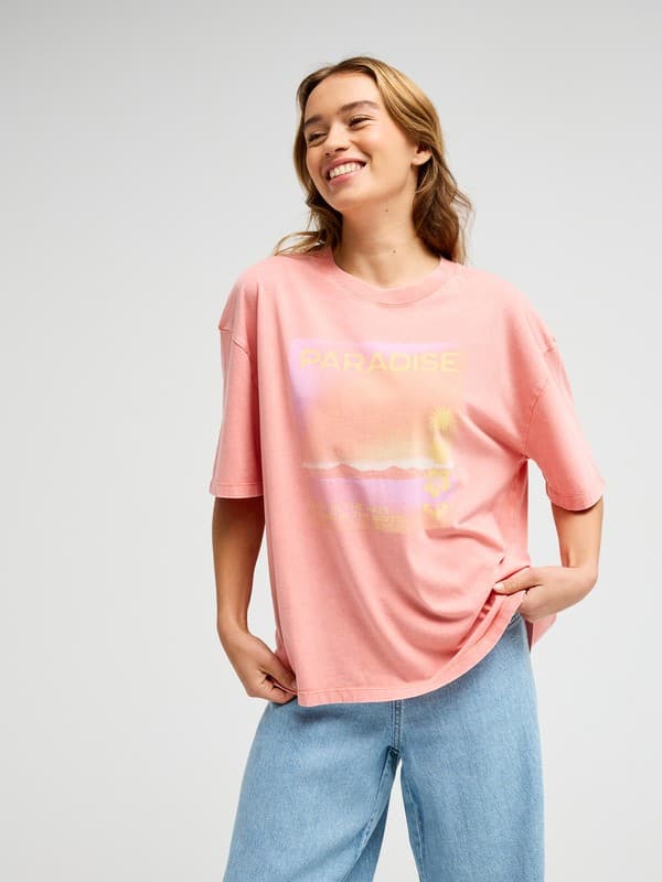 Washed - Camiseta de manga curta oversized Laranja Mulher