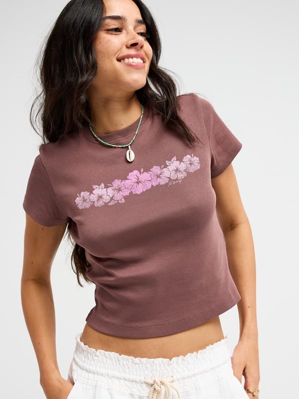 Beach Love - Camiseta cropped de manga curta Castanho Mulher