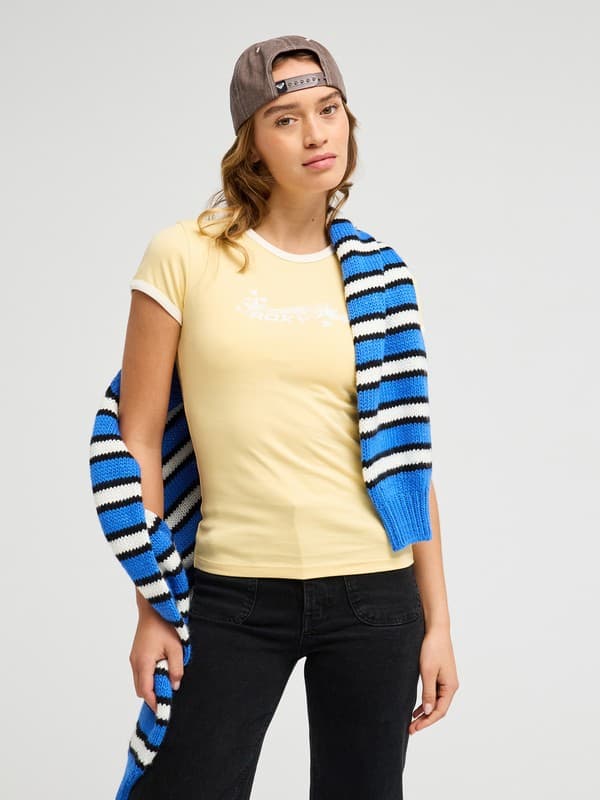 Ladie Pop - Camiseta de manga curta ajustada Amarelo Mulher