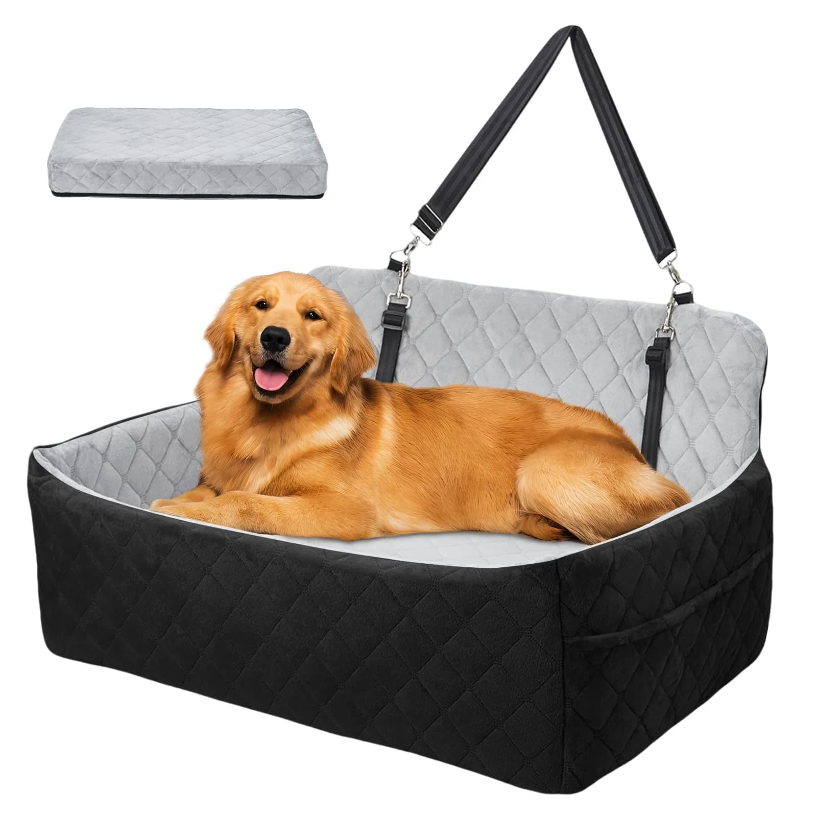 Assento Portátil para Cães HiMISS para Animais de Estimação, Cães Pequenos e Médios com Almofada Lavável, Cama Grande de Espuma de Memória,
