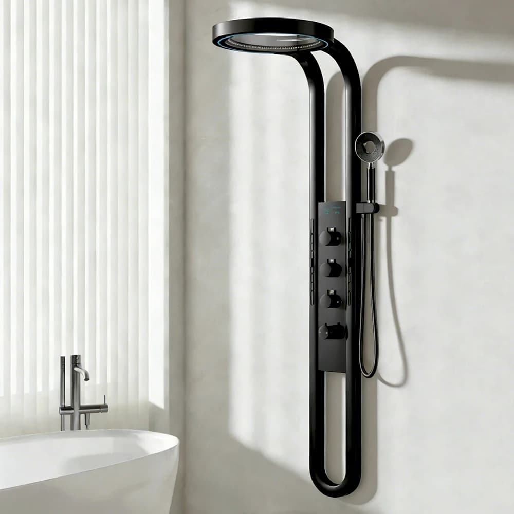 Painel de Chuveiro de Parede com Luz LED e Display Digital, Conjunto de Chuveiro com Tela Cascata, Sistema de Chuveiro para Banheiro