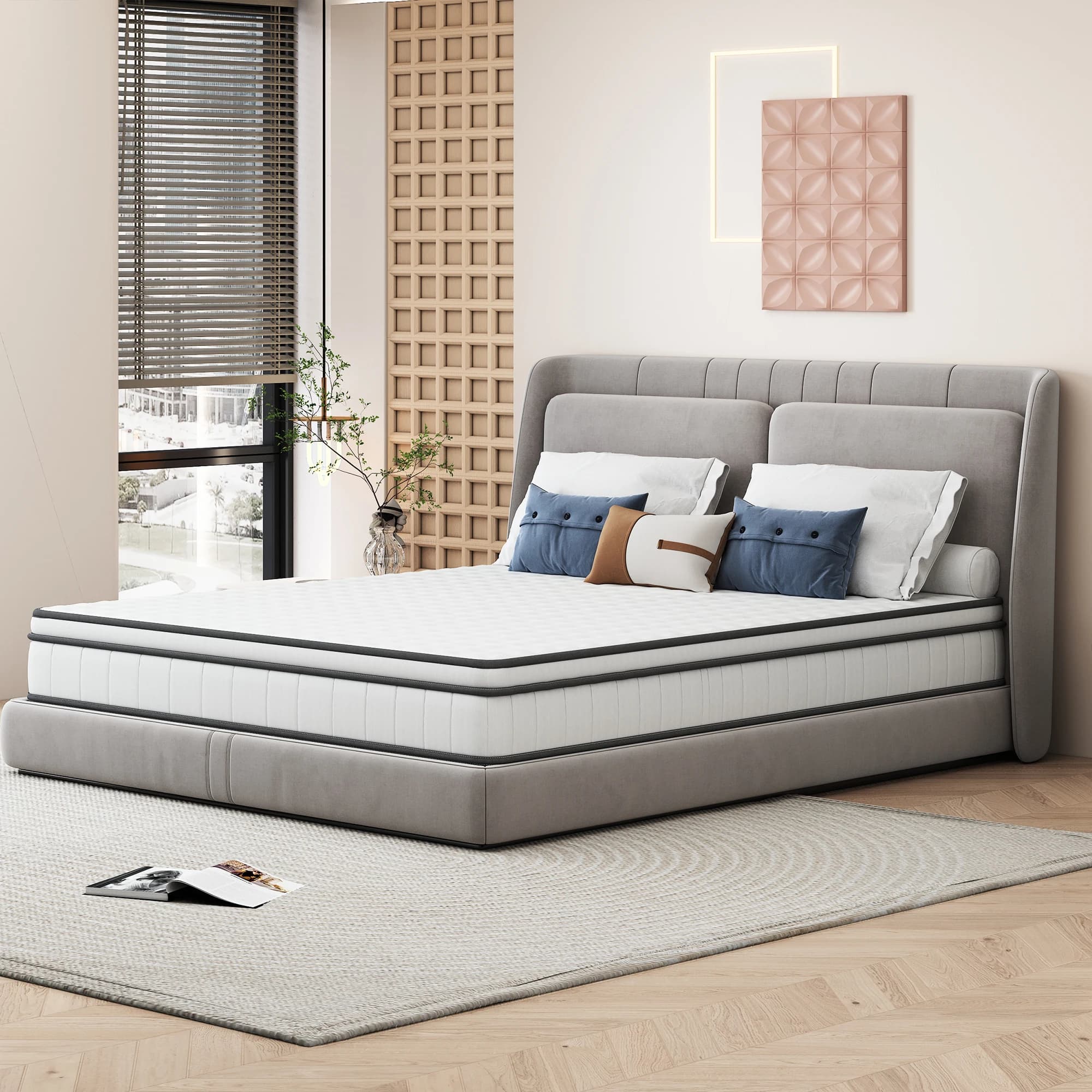 Colchão 140x190cm Altura 25cm Colchão de molas de bolso com espuma confortável, colchão para adultos de dureza média