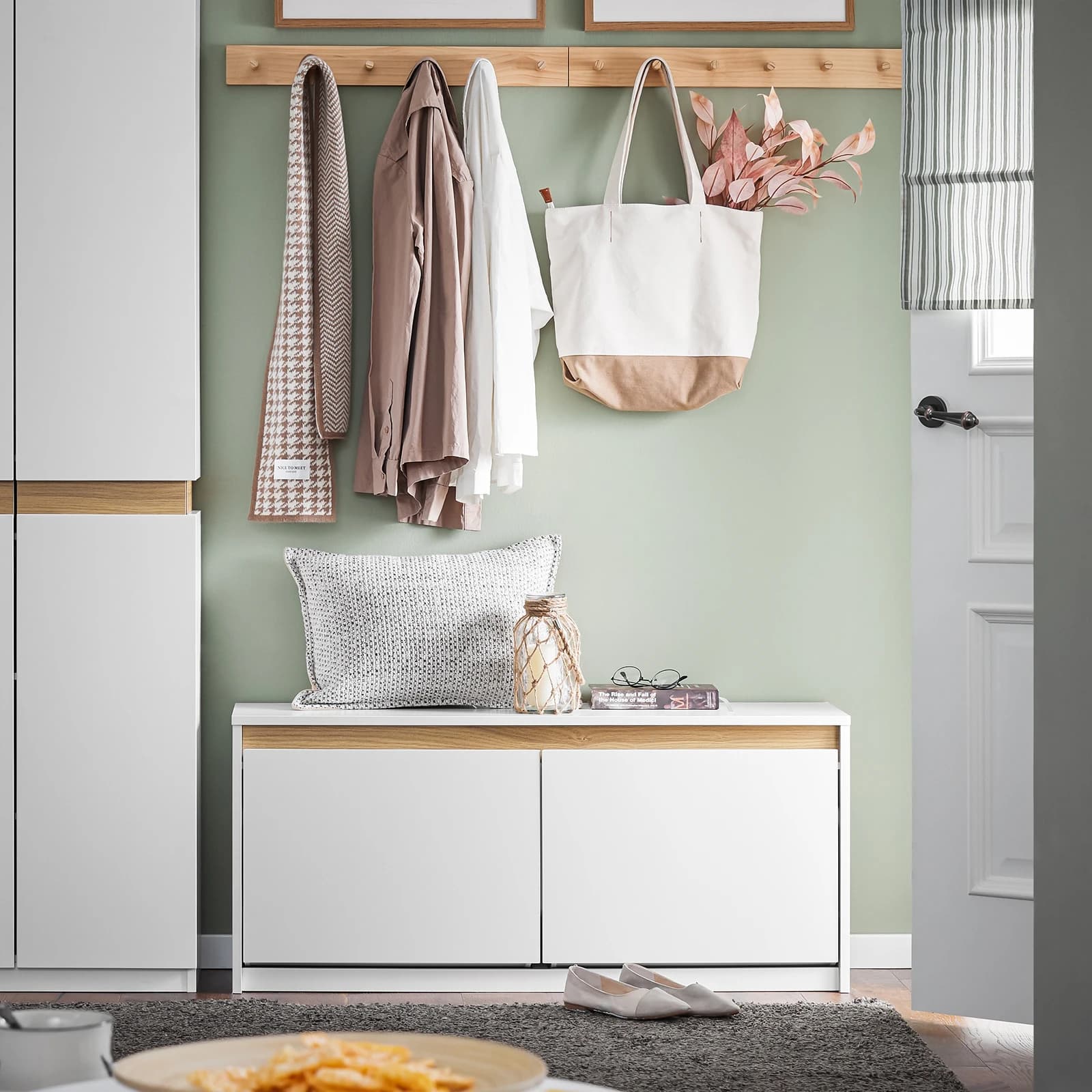 SoBuy FSR171-W Caminhão basculante com assento, banco de prancha Baú para sapatos com espaço de armazenamento Branco BHT aprox. 104x47x30cm