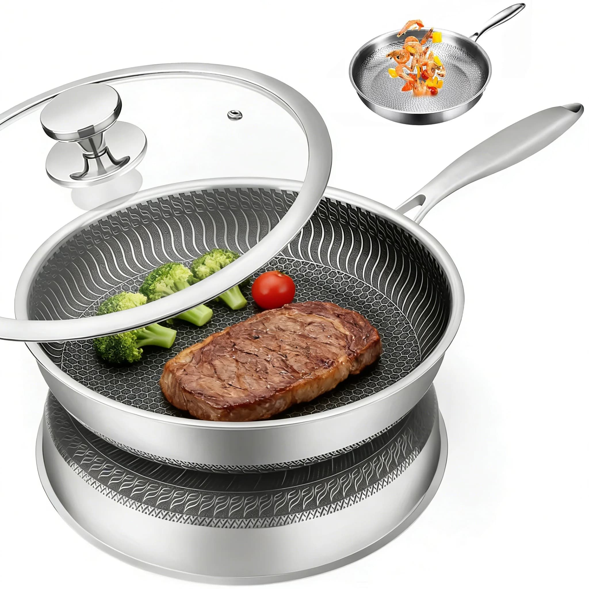 Panela Antiaderente de Titânio Puro Alemão 30/26cm, Sem Revestimento, com Padrão de Escama de Peixe, Utensílio de Cozinha em Liga de Titânio