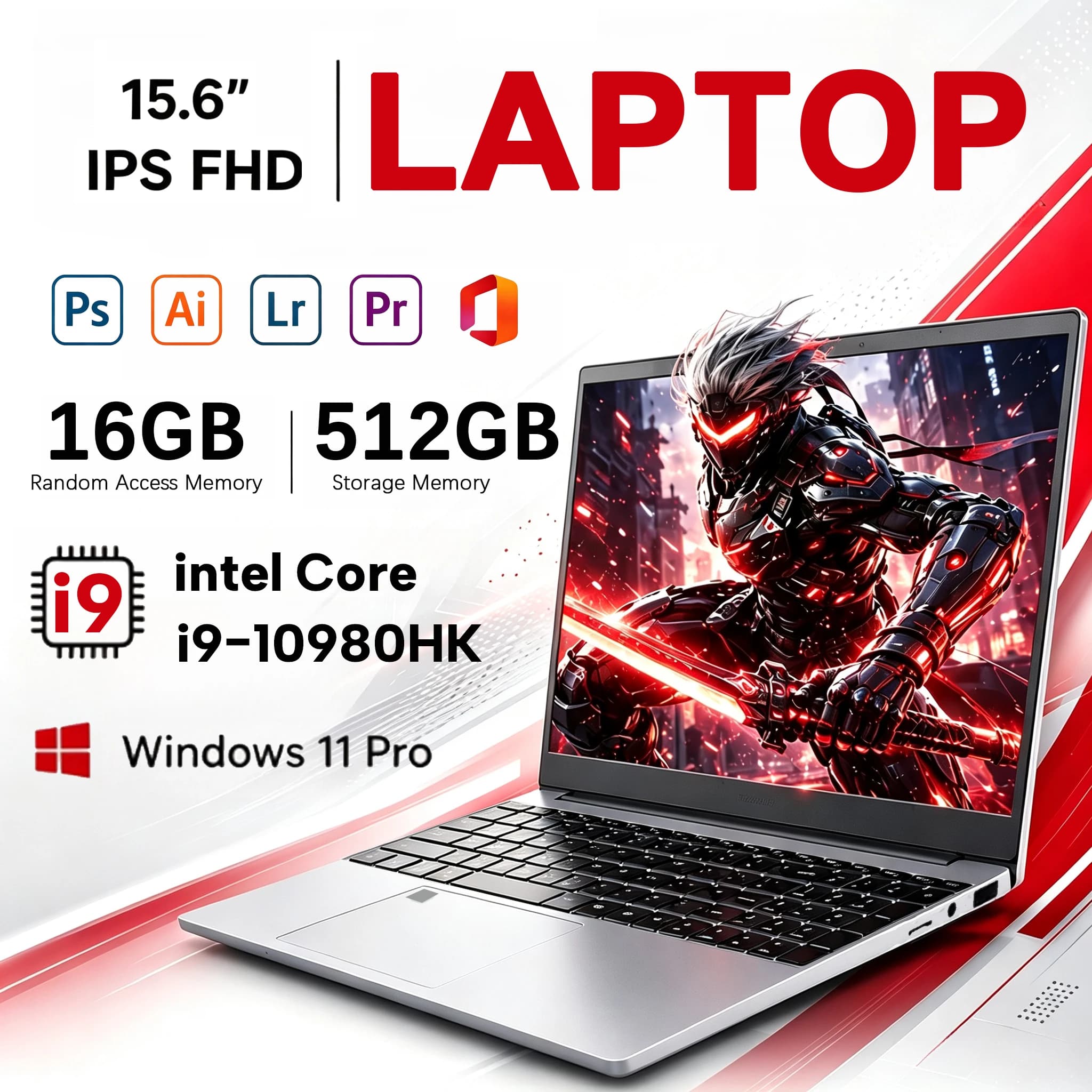 Computador portátil de 15,6 polegadas, Intel Core I9-10980HK, 16GB de RAM, SSD de 1TB/2TB, portátil, com Windows 11.