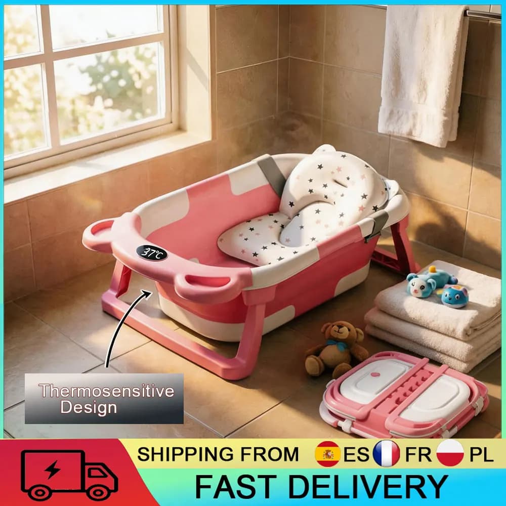 Banheira dobrável para bebês com sensor de temperatura, banheira dobrável para bebês com display digital de temperatura, banheira infantil para