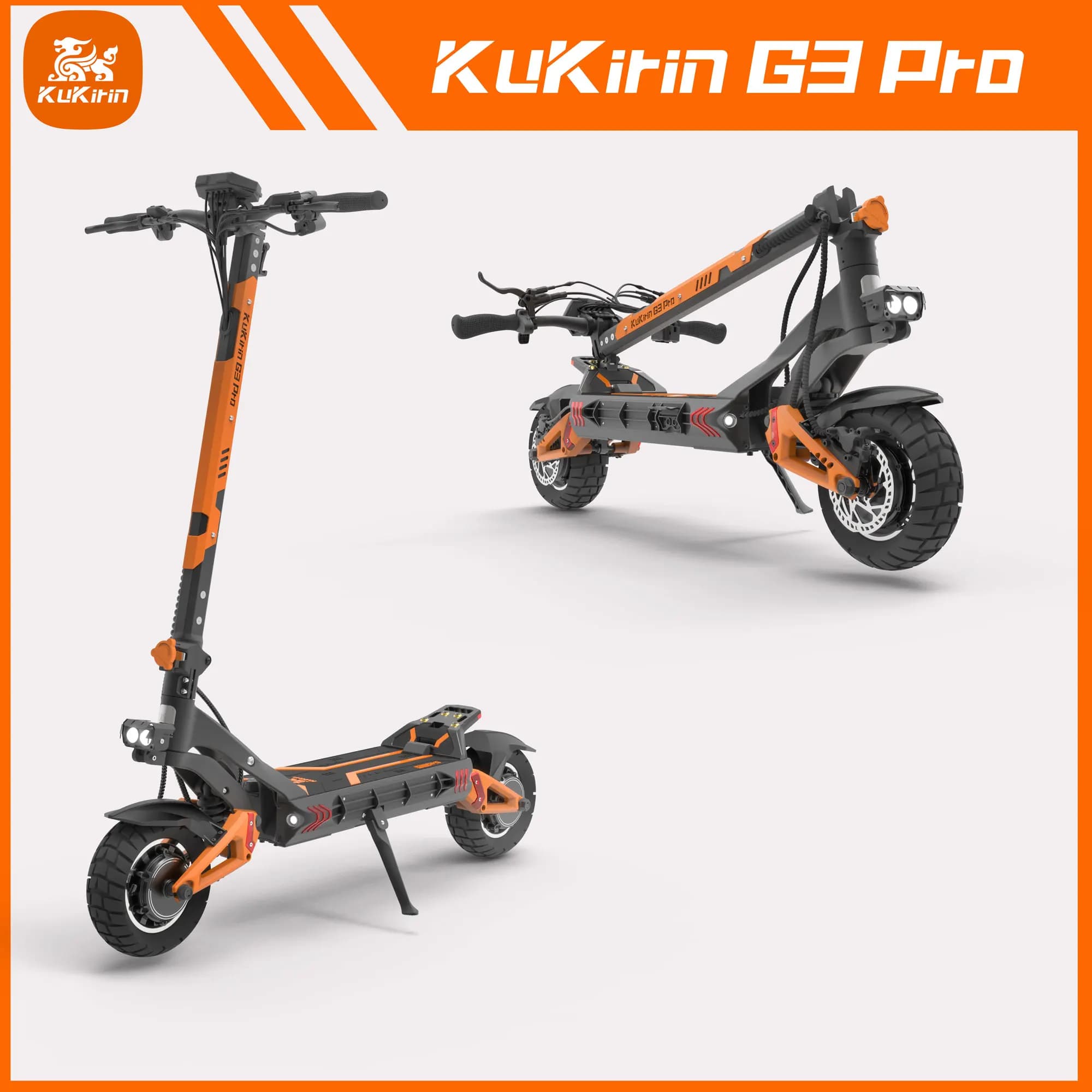 Scooter Elétrico Off-Road KuKirin G3 Pro 1200W*2 52V23.4AH com alcance de 65KM/H e 80KM de autonomia, com freios hidráulicos dianteiros e traseiros.