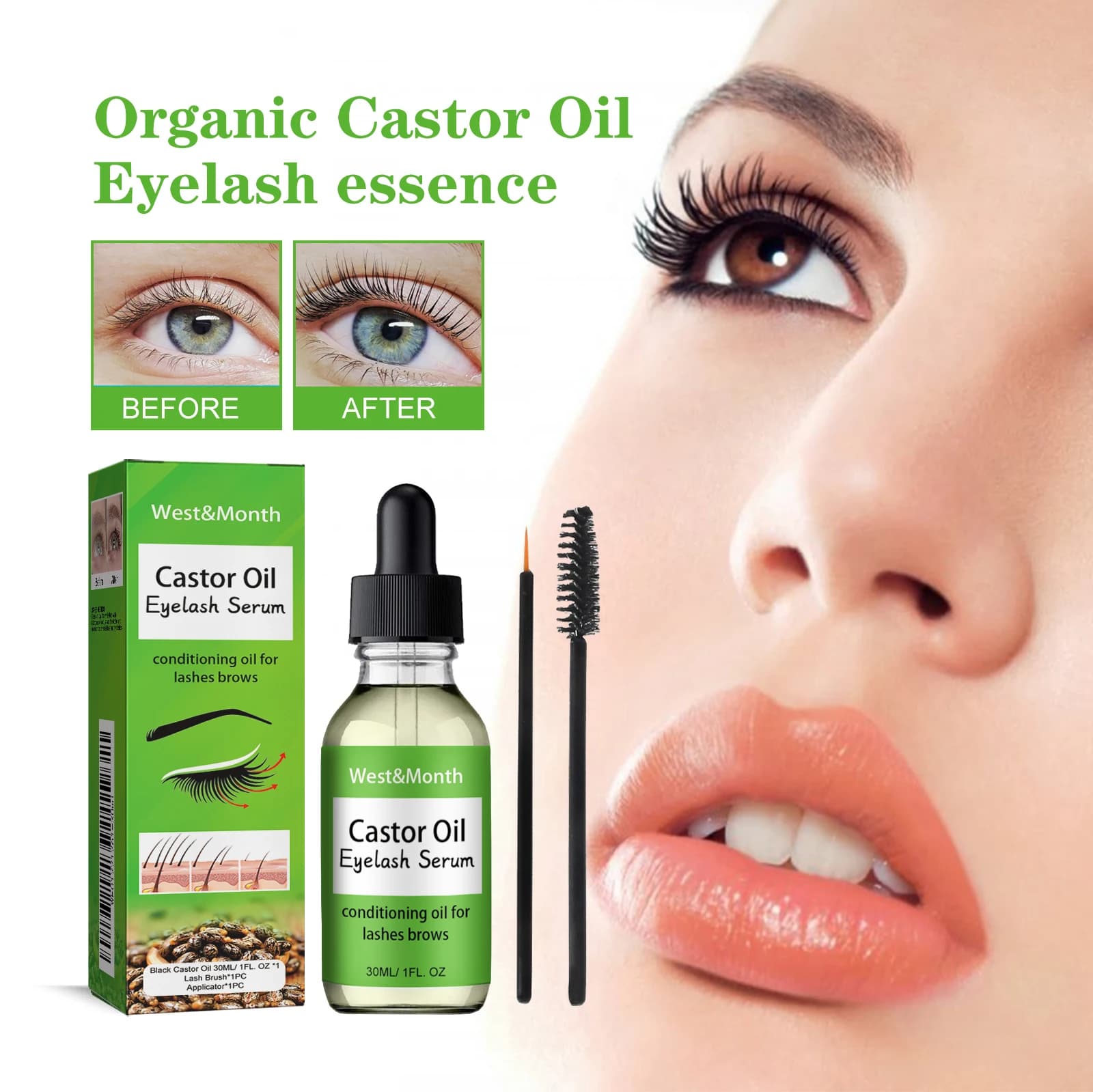 Sérum para Crescimento de Cílios Betor Oil com Escova, Essência Nutritiva e Hidratante para Cílios e Sobrancelhas
