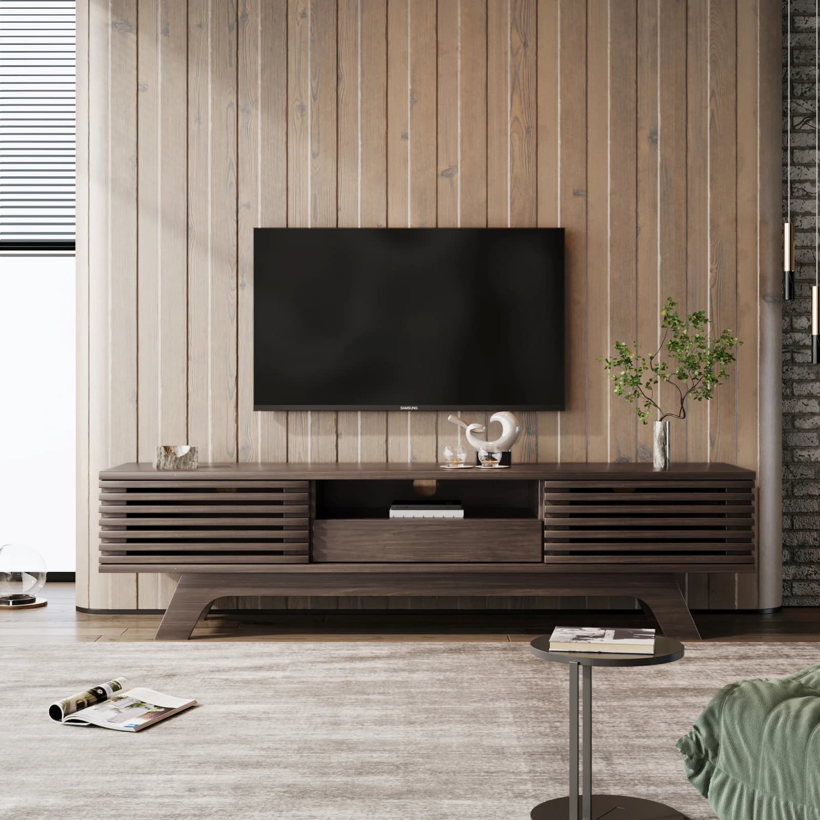 Superaly 150 x 35 x 44 cm Armário para TV com uma Gaveta e Duas Portas, Suporte para TV, Rack para TV, Acabamento em Madeira
