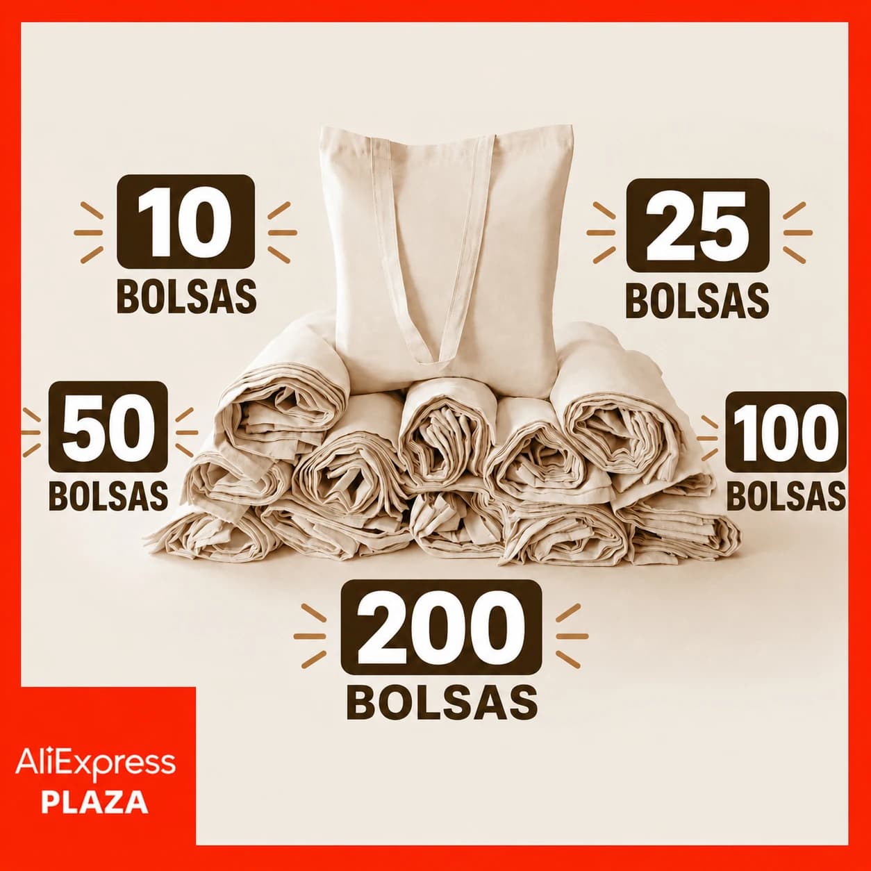 Sacola de Algodão Natural 10 25 50 100 e 200, 140g, Reutilizável, Ecológica, com Alça Longa para Compras, Presentes, Casamentos, Eventos e
