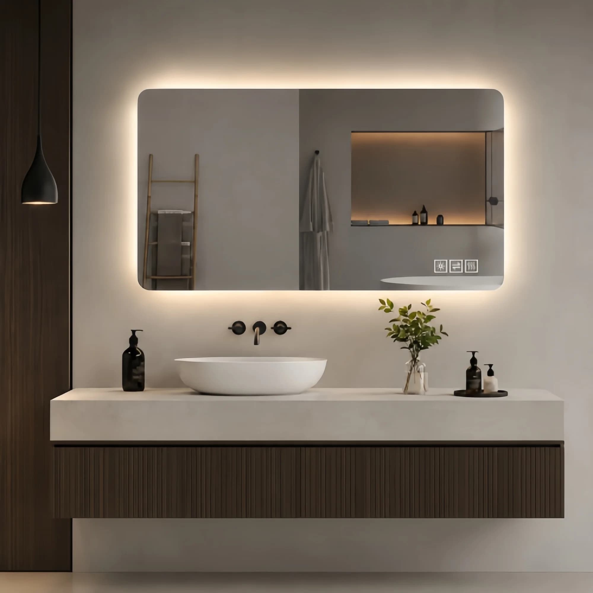 Espelho de banheiro com LED, espelho para cosméticos, espelho multifuncional, 60x100 cm, 3 temperaturas de cor, brilho ajustável, operação por