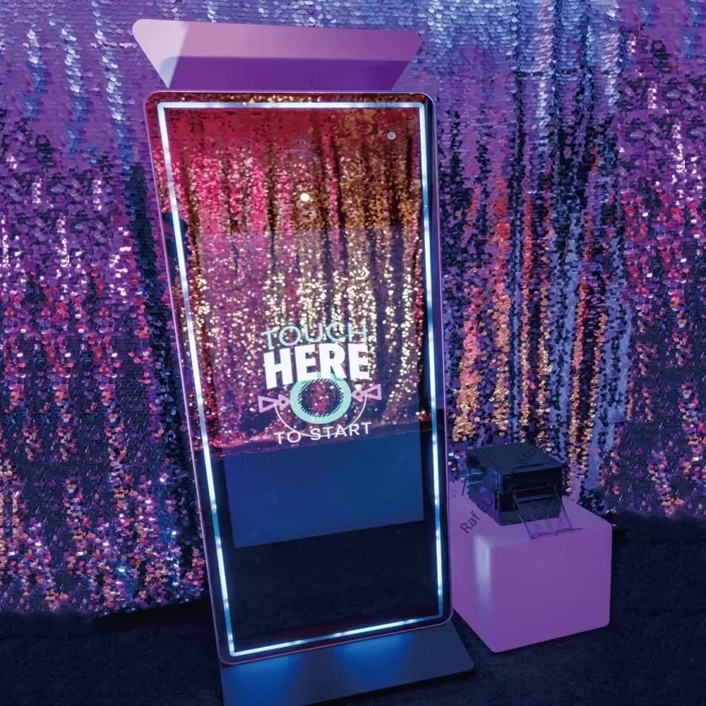 Mais novo cabine de foto espelhada com impressora e câmera photobooth mac mais novo espelho phhine festa fornecedor selfie telas sensíveis ao toque