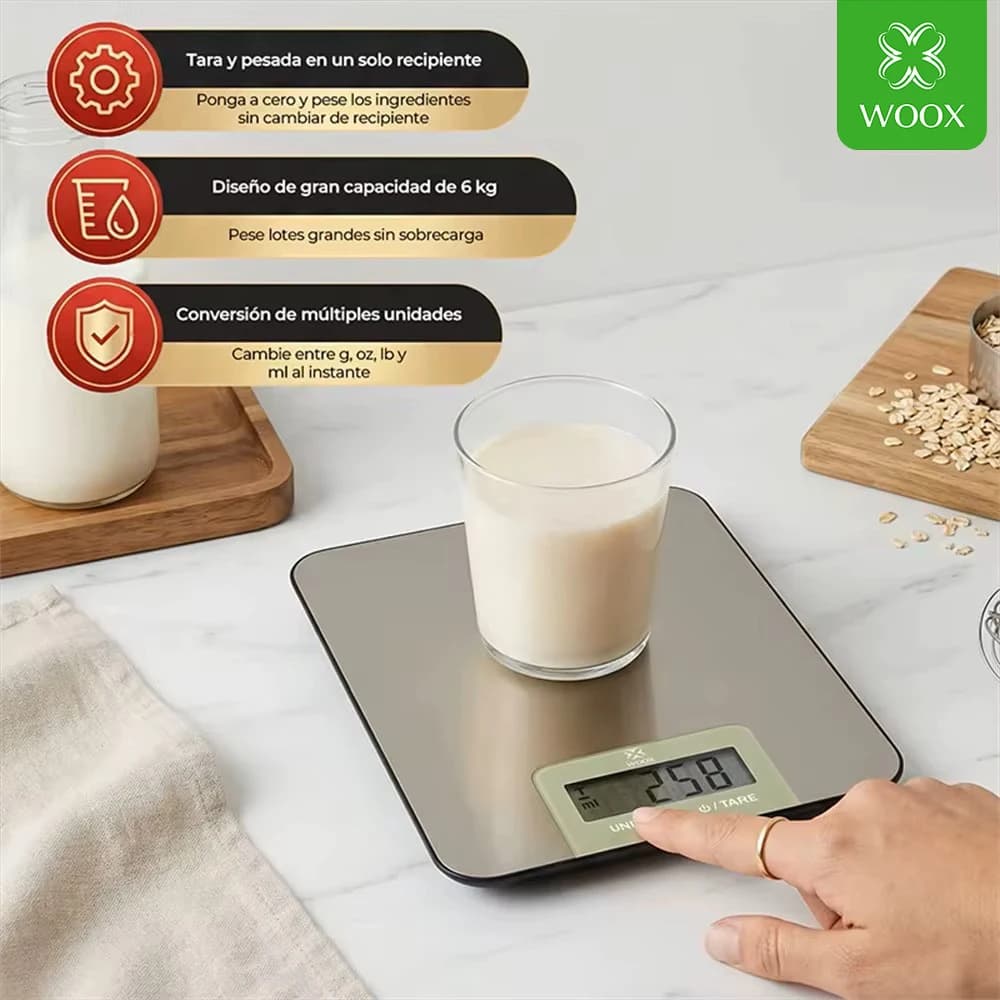 Balança de Cozinha Woox 6Kg/1G, Display Digital LCD, Ferramenta Eletrônica para Pesagem de Alimentos e Lanches
