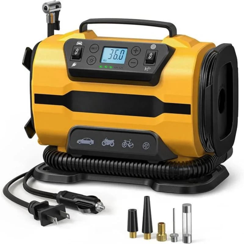 Compressor de ar portátil de potência dupla 110v-230v ac/dc, bomba infladora de pneus para carro, barco, bicicleta, colchão