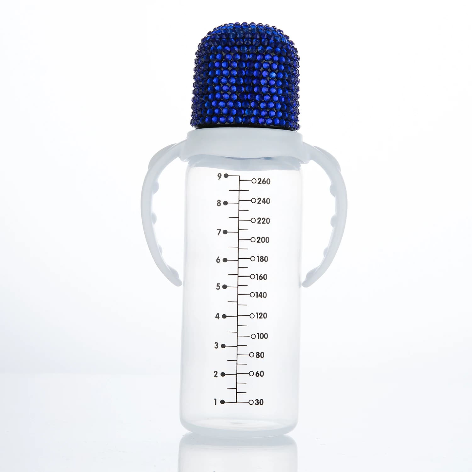 260ml bling azul garrafa de bebê anti-cólica fácil de limpar design e mamilo de silicone macio, bpa, livre de ftalato, presente do chuveiro de
