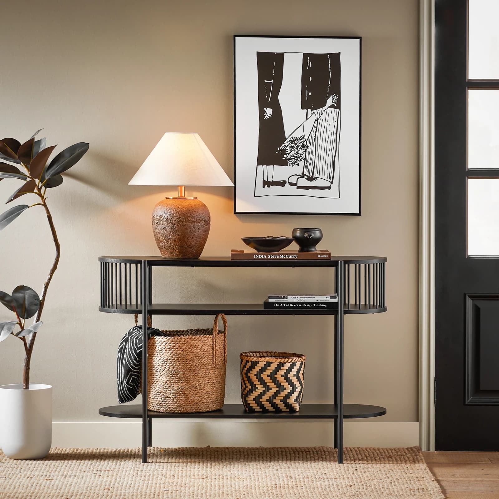 SoBuy FSB90 Consoles mesa de corredor de metal Mesa de console com compartimentos de armazenamento, design industrial para corredor 110 × 39 × 76