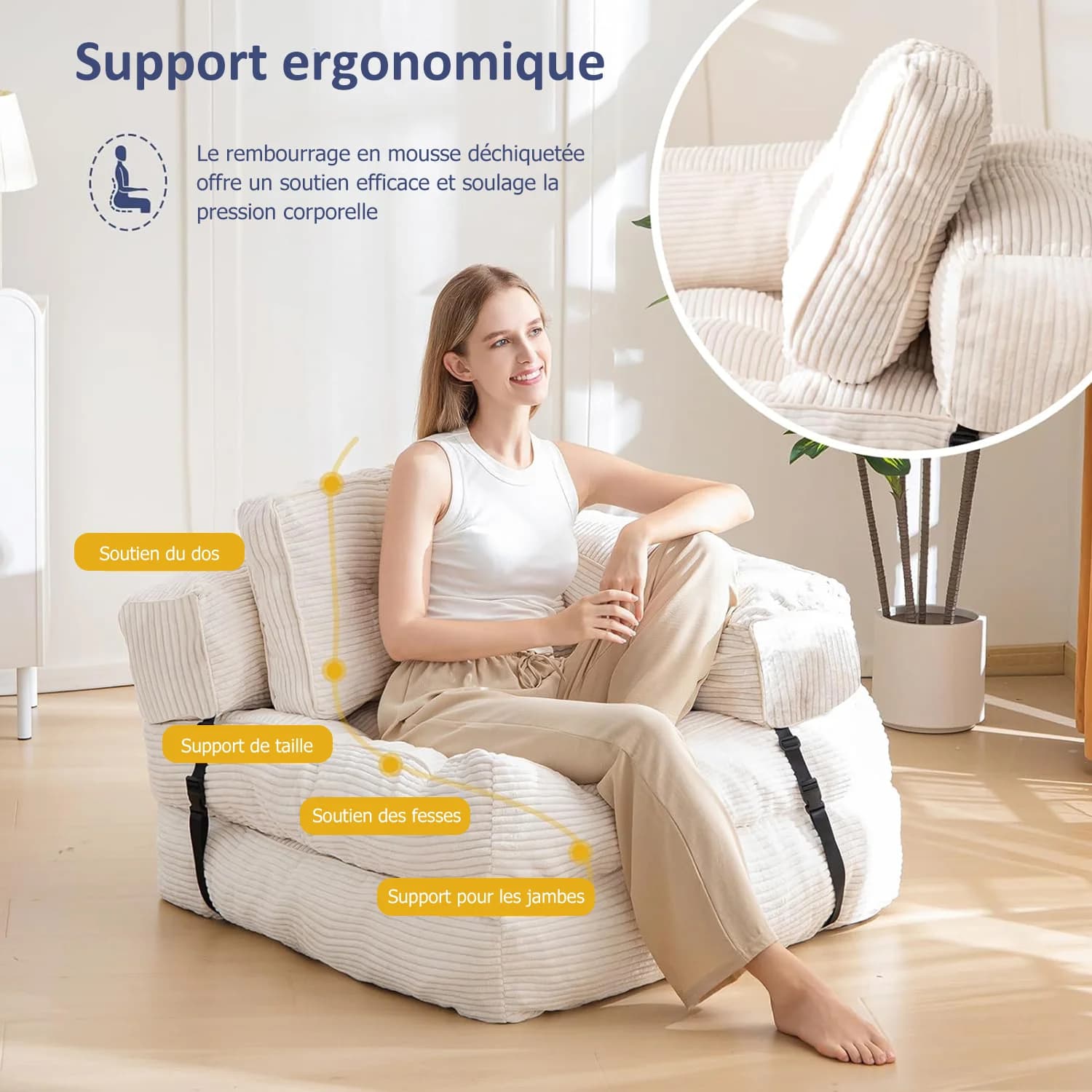 Sofá-cama dobrável de veludo Mihtrov com almofadas, colchão e apoio para as costas, sofá confortável, poltrona-cama portátil para sala de estar