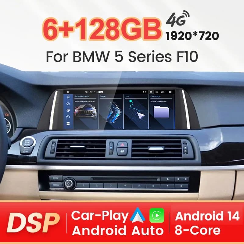 Navifly android 14 rádio de carro inteligente reprodutor de vídeo multimídia para bmw série 5 f10 f11 2010 -2016 cic nbt sem fio carplay wifi gps