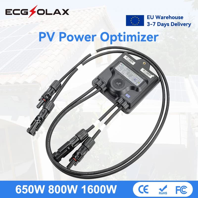 Otimizador de Energia Solar ECGSOLAX MPPT 650W 1600W Entrada 12V-75V IP68 com Monitoramento de Painel Solar e Limitação de Tensão Anti-Hotspot
