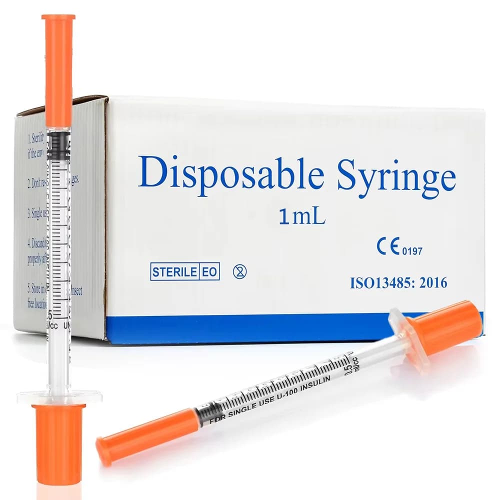 Seringa veterinária de plástico descartável, 100 unidades, 1ml, 30g * 8mm, tampa laranja, seringa de insulina estéril com agulhas para animais de