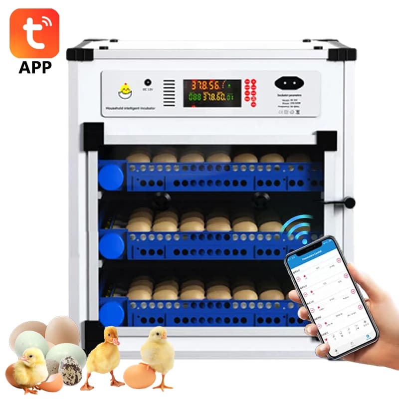Incubadora Automática de Ovos 204/136, Máquina de Incubação Elétrica Dupla em PVC com Display Automático de Temperatura e Umidade, Virador de