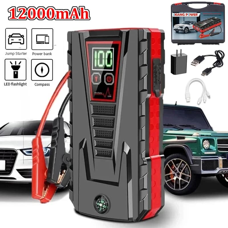 Iniciador de Carro Portátil 12000mAh, Pico de 5000A, Carregador Power Bank 12V, Dispositivo de Partida Automática para Carros a Gasolina e Diesel,