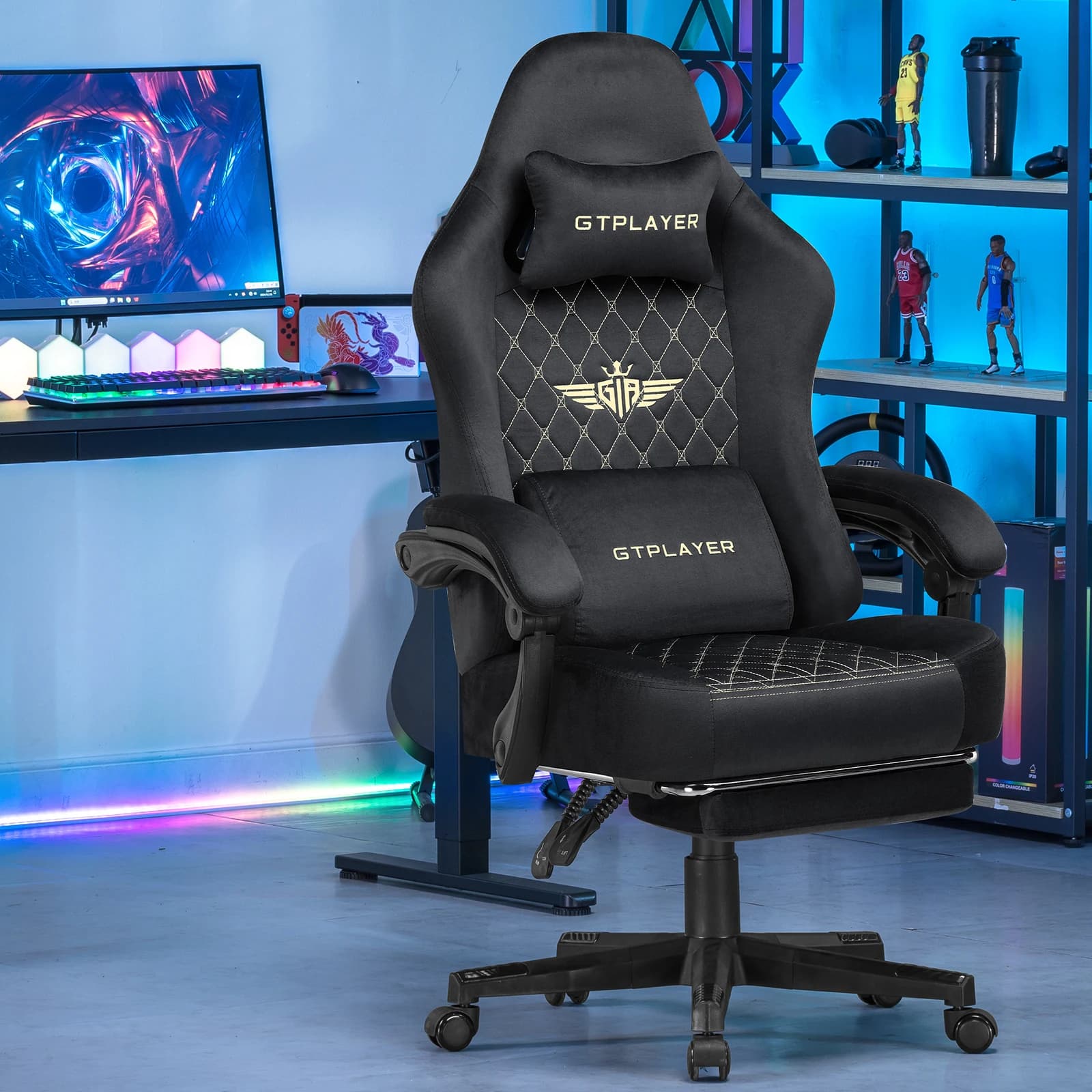 Cadeira de jogos GTPLAYER Cadeira de jogos de tecido Cadeira ergonômica para PC, cadeira de mesa ajustável e rotativa