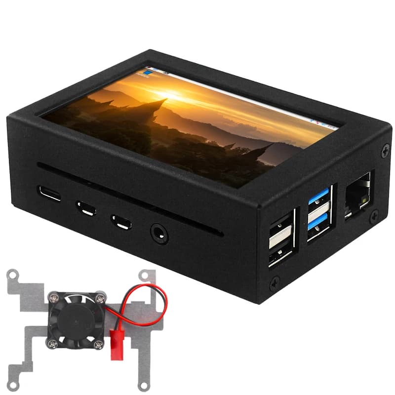 Raspberry pi 4 caixa de metal 3.5 Polegada display capa protetora de metal com ventilador de refrigeração escudo de alumínio para raspberry pi 4