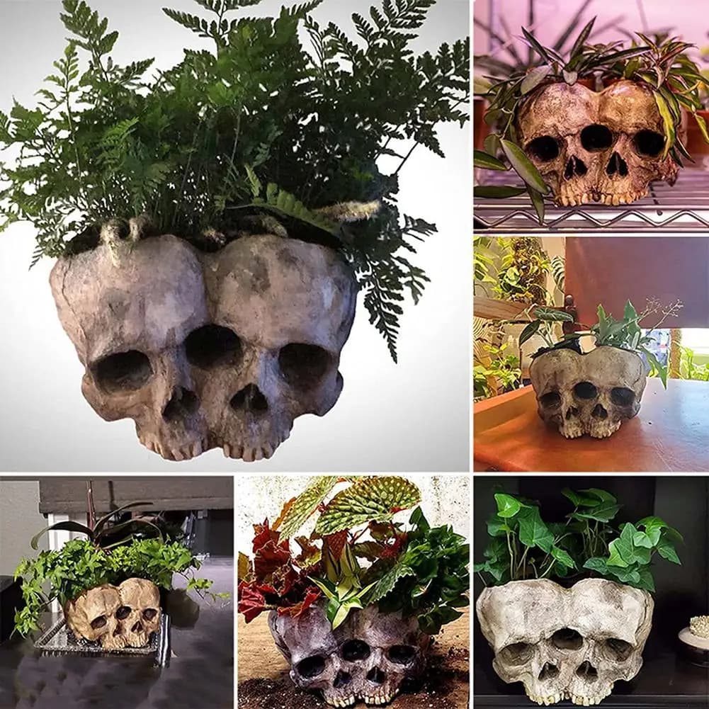 Vaso de flores criativo esculpido à mão em forma de crânio, tigela para vaso de flores, decoração de jardim e casa para o Halloween. Envio direto