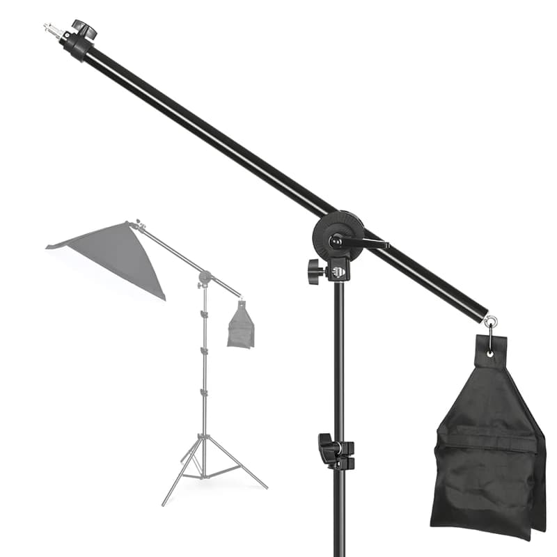 Suporte Cantilever Ajustável para Estúdio Fotográfico com Braço Transversal, Saco de Areia e Grampo Articulado para Acessórios de Suporte de