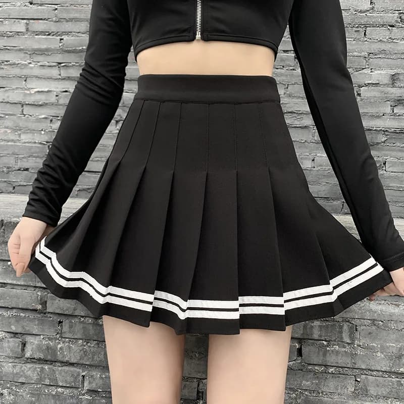 Estilo coreano do vintage retalhos saia harajuku jk preto saias plissadas gótico streetwear cintura alta mini saia feminina punk saia