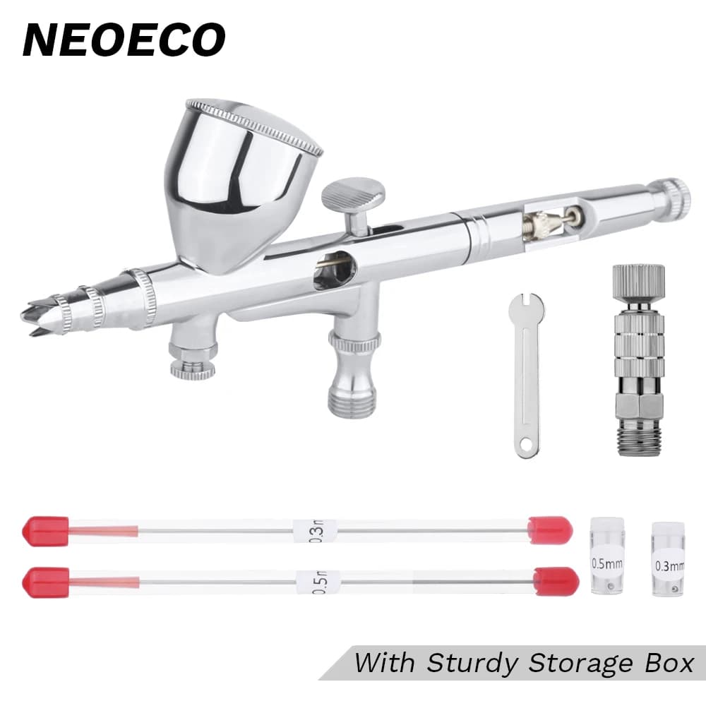 Pistola pulverizadora de dupla ação, 0.2/0.3/0.5mm 9cc/7cc, kit de aerógrafo de alimentação por gravidade com acoplador rápido para arte,