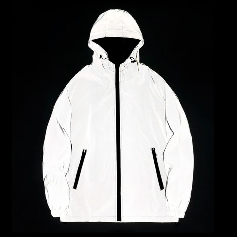 Novo tamanho noite jaquetas reflexivas tecido duplo blusão com capuz jaqueta masculina hip hop dançarino à prova dwaterproof água casacos com