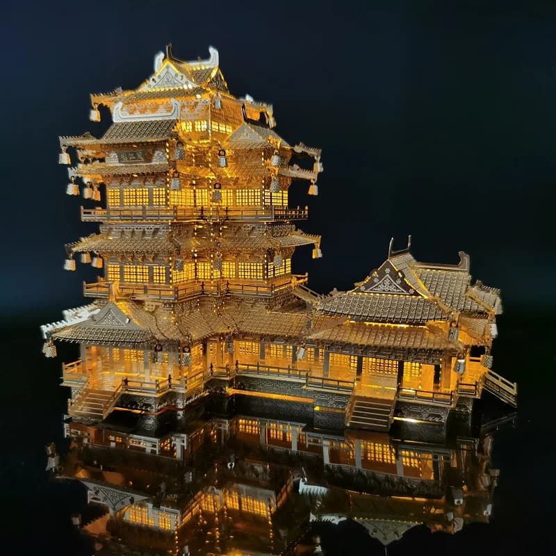 Arquitetura 3d metal quebra-cabeça yuejiang torre diy corte a laser montar modelo jigsaw brinquedos oceano antigo chinês para adulto unisex