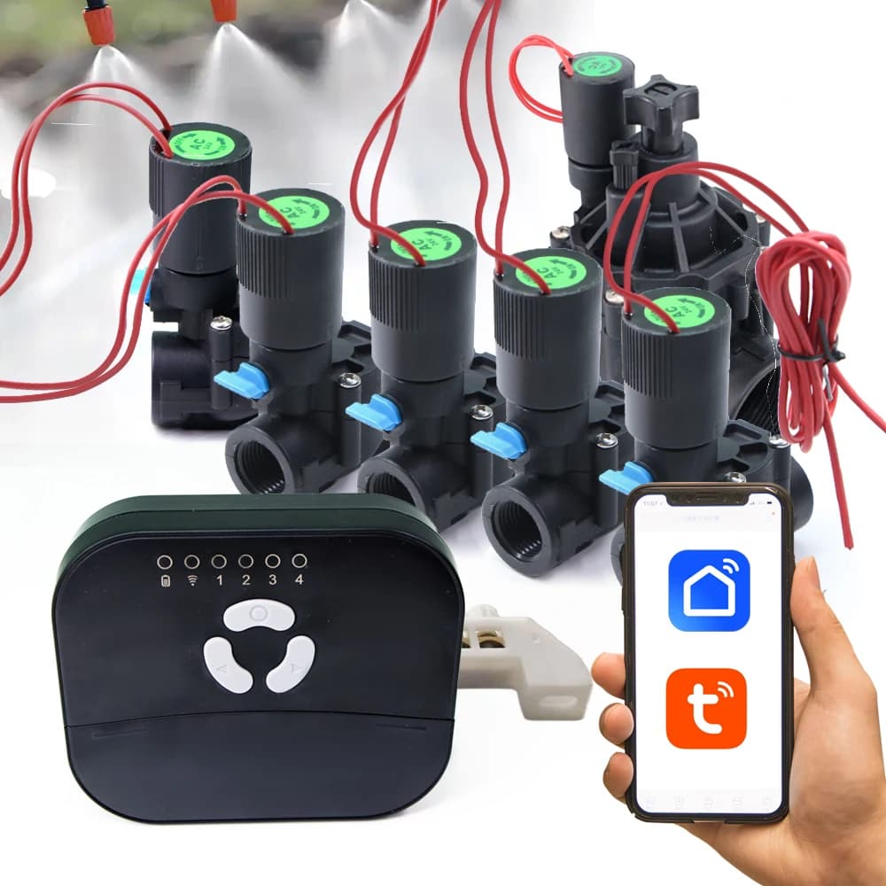 Controlador de válvula solenóide de mangueira de jardim, sistema de irrigação de estufa de gramado, 4 zonas, controle remoto sem fio,