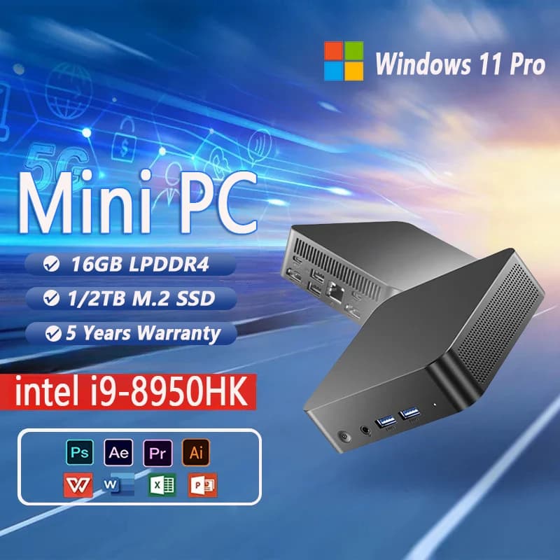 Mini PC NOVO com Windows 11 Pro, Intel i9-8950HK/Intel i3-6100U, 16GB de RAM, SSD de 1/2TB, WiFi6, BT5.2, Computador Desktop.