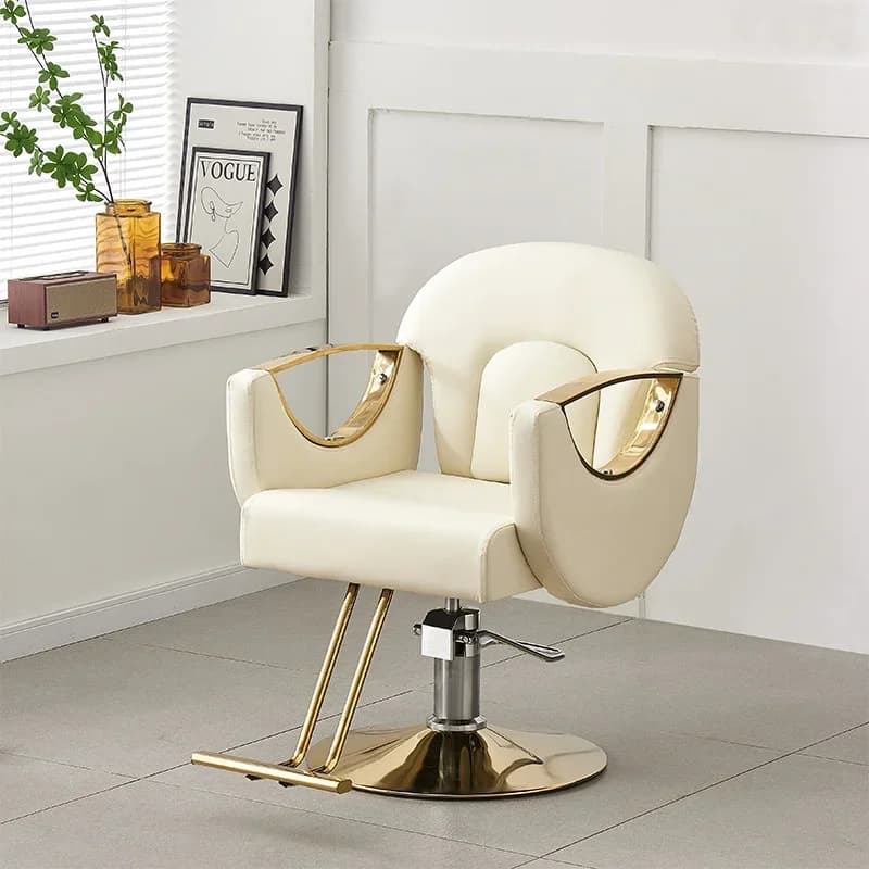 Cadeira de salão portátil branca, luxuosa, projetada, barbearia, beleza, barbeiro, banco giratório, móveis de salão de beleza