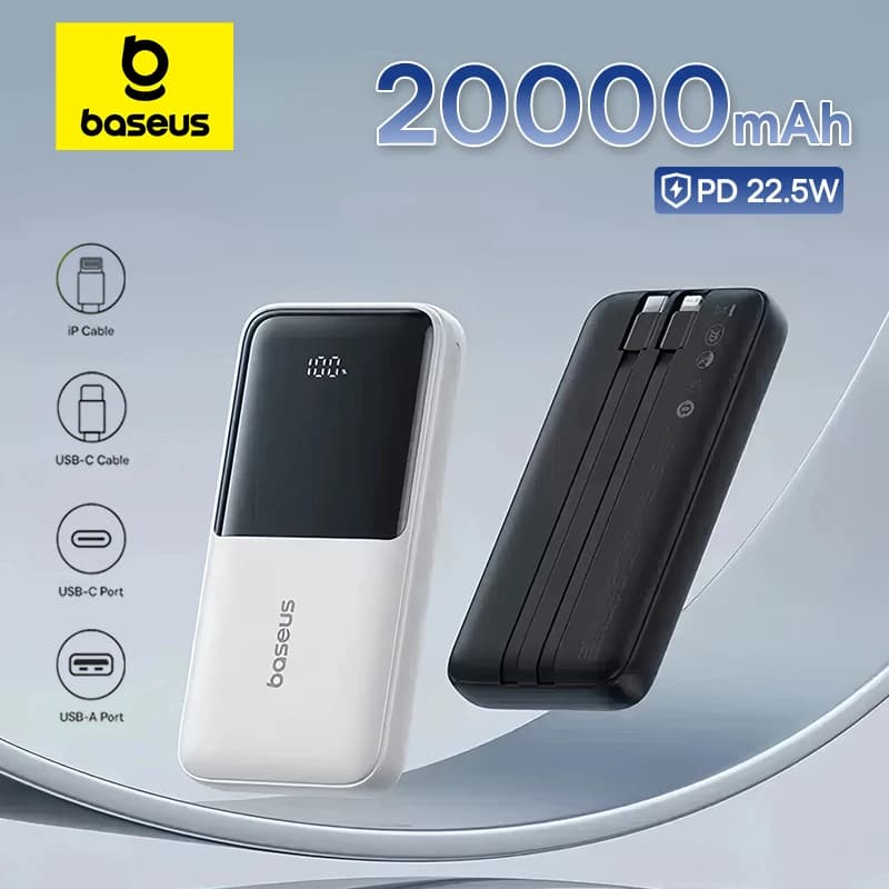 Baseus power bank 20000mah pd 22.5w carregamento rápido telefone bateria externa powerbank carregador para xiaomi poco iphone samsung ipad
