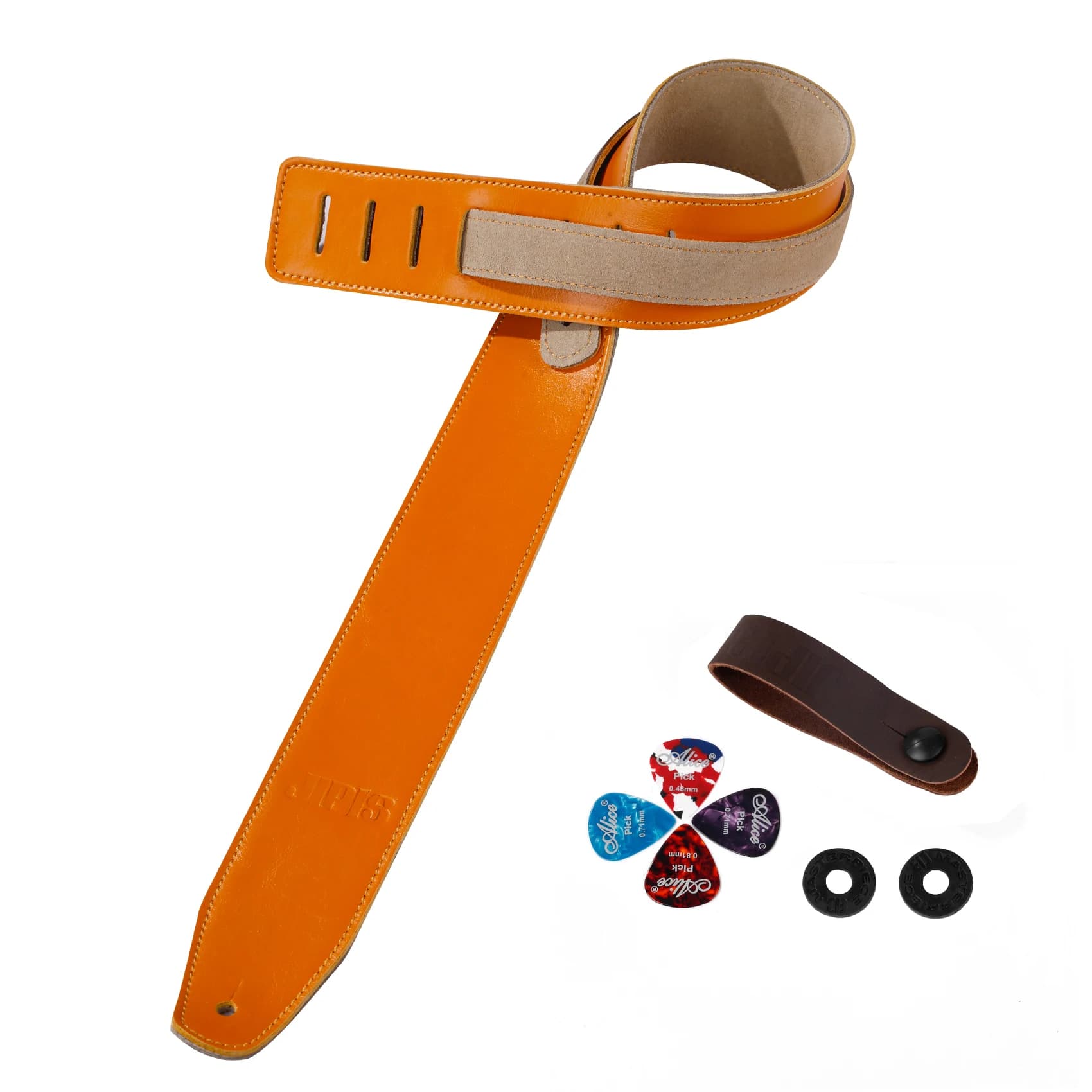 Couro genuíno Soft Durable Cowhide Guitar Strap, Cinto ajustável com presentes, Cinto para baixo elétrico acústico