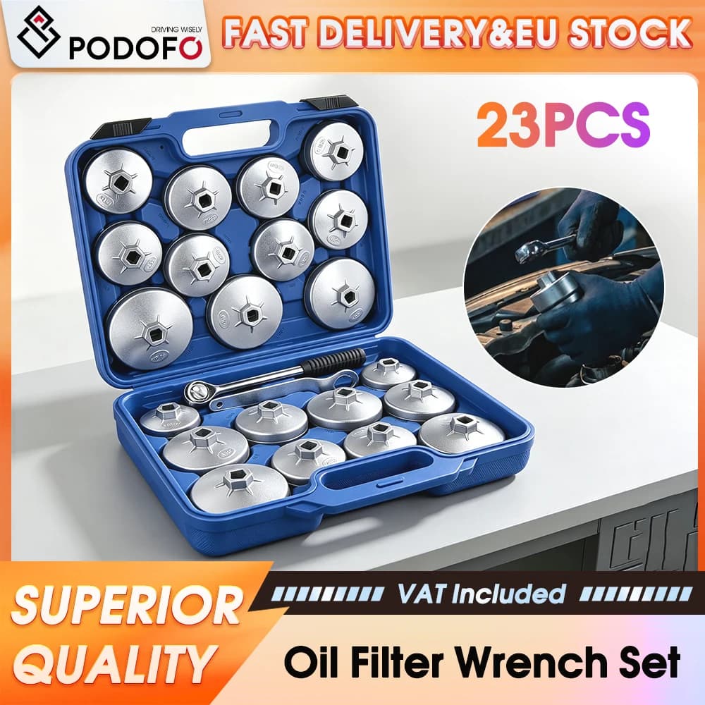 Conjunto de Chaves de Filtro de Óleo Tipo Copo Podofo 23 Peças, Kit de Soquetes de Filtro de Óleo em Liga de Alumínio com Encaixe de 1/2 Polegada,