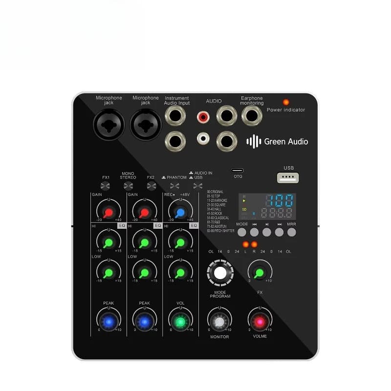 Console Digital DJ Profissional Portátil GAX-DP216 com Mixer USB para Canto ao Vivo e Mixer de Áudio de 2 Canais