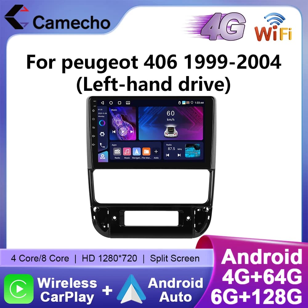 Camecho sem fio carplay android rádio automático para peugeot 406 1999-2004 carro multimídia player 6 + 128g wifi 4g mirrorlink gps estéreo