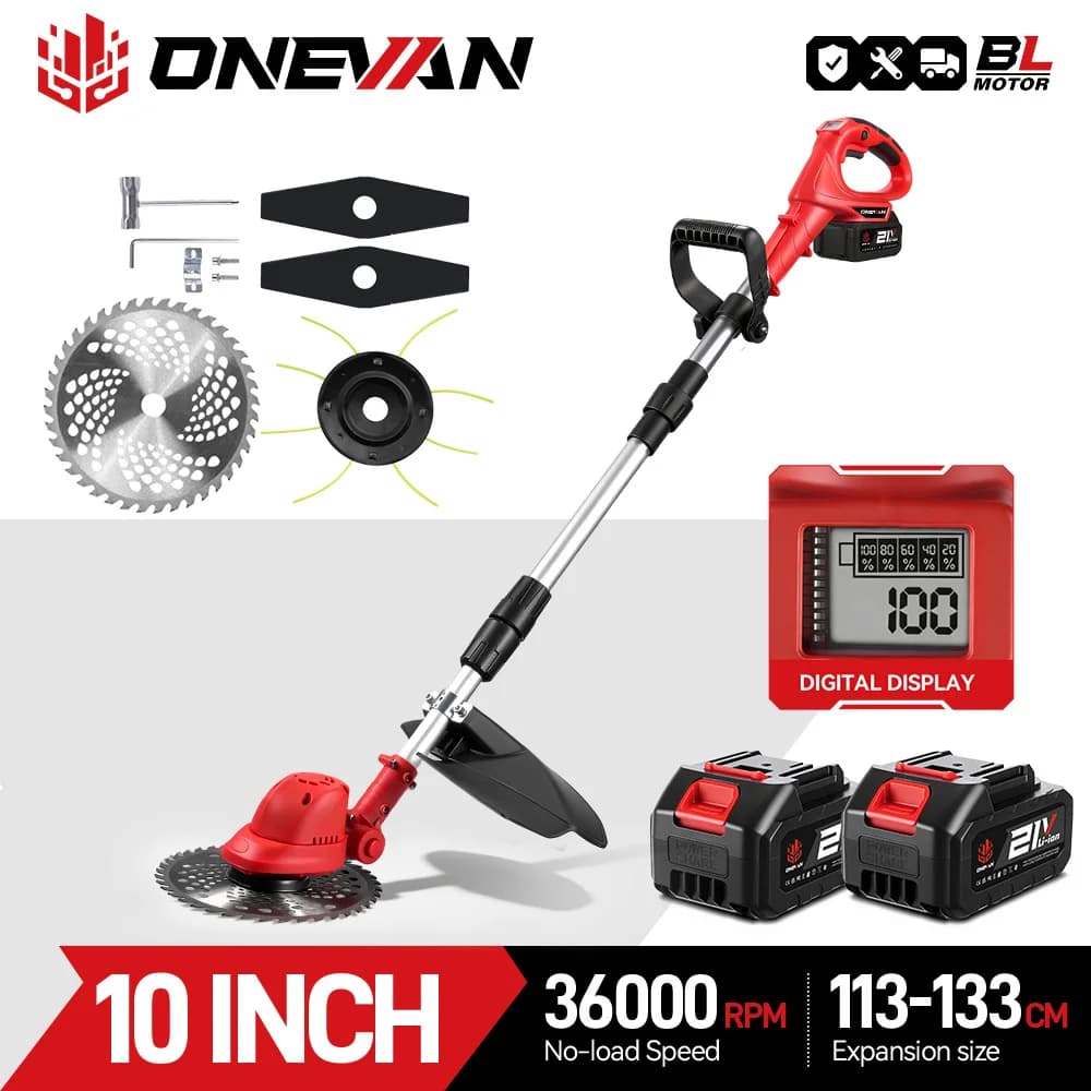 Onevan cortador de grama elétrico sem escova, 10 polegadas, 36000rpm, aparador de grama sem fio, ferramenta de jardim dobrável para makita, pino de
