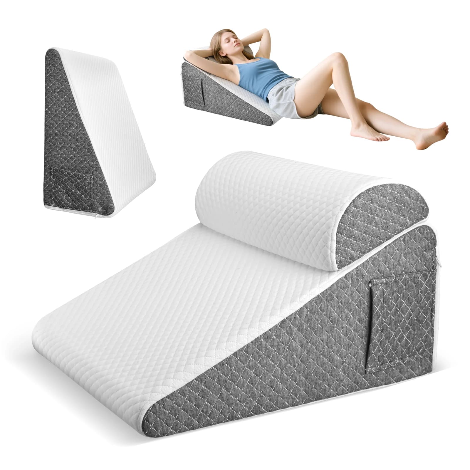Conjunto de 2 Almofadas em Cunha para Dormir, Ajustáveis e Dobráveis, para Ronco, Alívio de Dor nas Costas Pós-Cirurgia e Refluxo Ácido