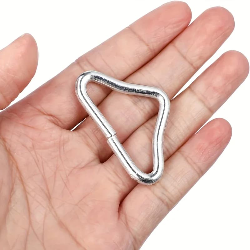 50 peças de fivelas triangulares, ganchos de mola em forma de V para trampolim, fivelas triangulares, ganchos de argola, argolas de ferro