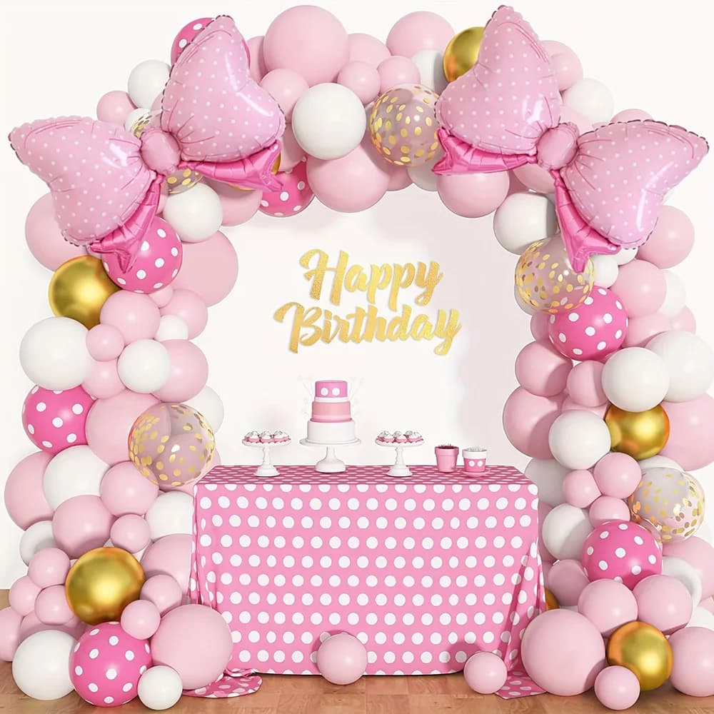 1 conjunto rosa arco minnie folha balões guirlanda arco kit crianças meninas decorações de festa de aniversário chá de bebê balão presentes