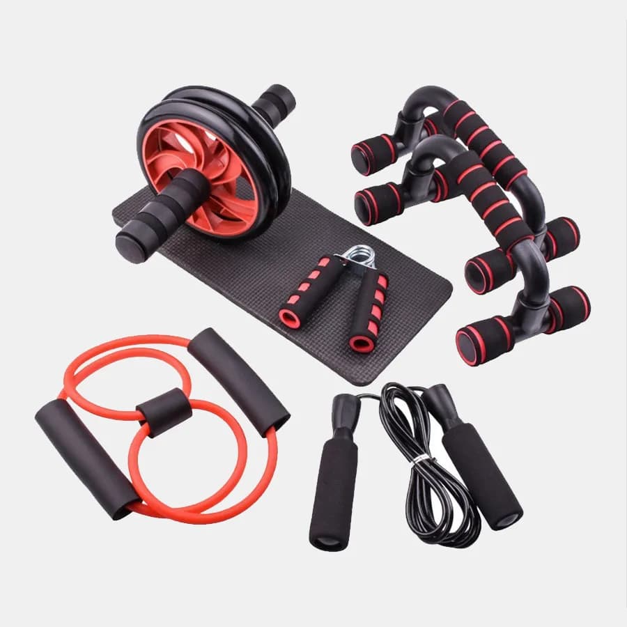 1 conjunto de fitness conjunto de sete peças, pequeno equipamento de fitness em casa, corda de pular, dispositivo de força de aperto, push up, roda
